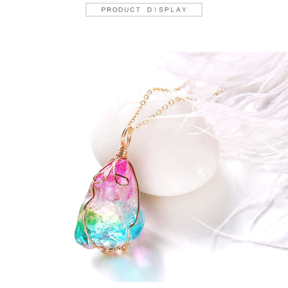 Rainbow Colored Natural Crystal Necklace 158CR